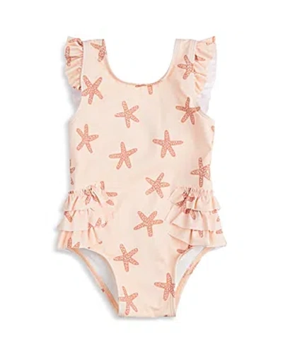 Firsts By Petit Lem Girls' Starfish Print One Piece Swimsuit - Baby In Lt Pink