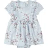 Firsts By Petit Lem Hydrangea Print Ruffle Skirted Bodysuit In Light Blue