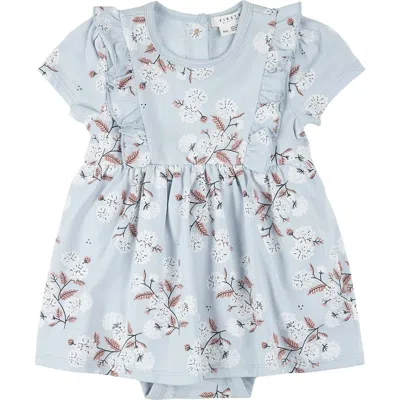 Firsts By Petit Lem Babies'  Hydrangea Print Ruffle Skirted Bodysuit In Light Blue