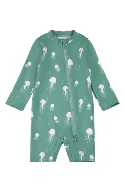 Firsts By Petit Lem Babies'  Jellyfish Print One-piece Rashguard Swimsuit In Green