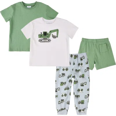 Firsts By Petit Lem Kids' 4-piece Mix And Match Set In White Trucks