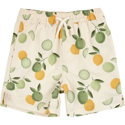 Firsts By Petit Lem Petit Lem Kids' Lemon & Limes Swim Trunks In Beige