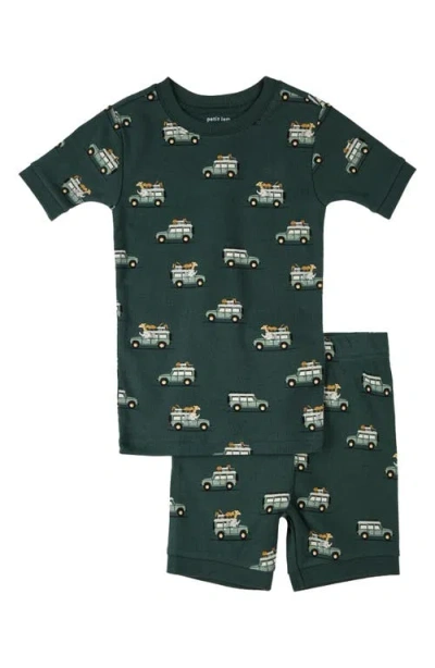 Firsts By Petit Lem Kids' Safari Jeep Print Fitted Two-piece Organic Cotton Short Pajamas In Turquoise