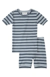 Firsts By Petit Lem Petit Lem Kids' Stripe Rib Fitted Two-piece Short Pajamas In Light Blue