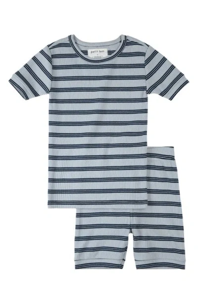 Firsts By Petit Lem Babies' Petit Lem Kids' Stripe Rib Fitted Two-piece Short Pajamas In Light Blue