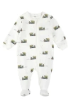 Firsts By Petit Lem Lawnmower Print Cotton One-piece Footed Pajamas In Off White