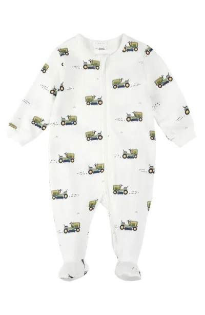 Firsts By Petit Lem Babies'  Lawnmower Print Cotton One-piece Footed Pyjamas In Off White