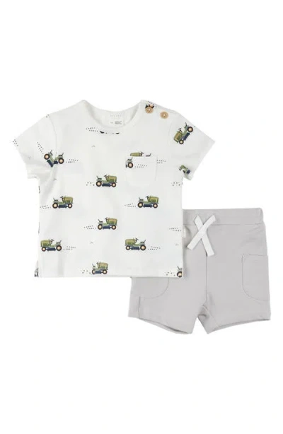 Firsts By Petit Lem Babies'  Lawnmower Print Cotton T-shirt & Shorts Set In Off White