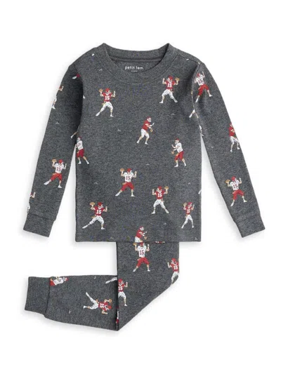 Firsts By Petit Lem Little Boy's Quarterback Print Pajama Set In Dark Grey