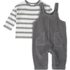 Firsts By Petit Lem Long Sleeve Top & Corduroy Overalls Set In Gray