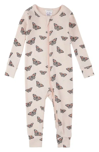 Firsts By Petit Lem Babies'  Majestic Monarchs Rib Fitted One-piece Pajamas In Pink