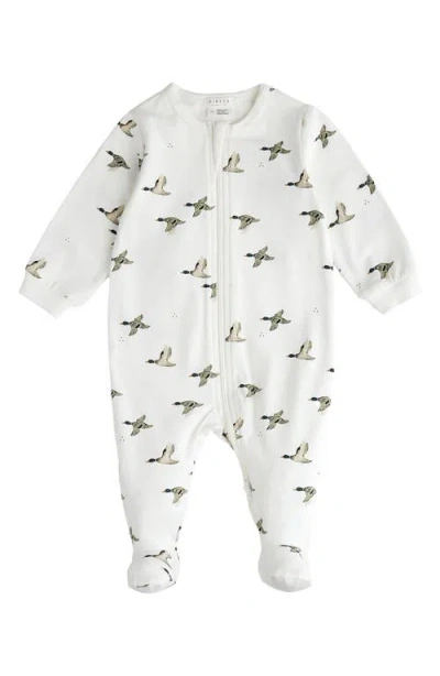 Firsts By Petit Lem Babies'  Mallard Print One Piece Cotton Footie Pajamas In Off White