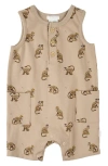 Firsts By Petit Lem Monkey Print Cotton Henley Romper