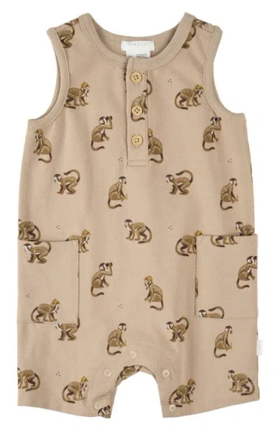 Firsts By Petit Lem Babies'  Monkey Print Cotton Henley Romper