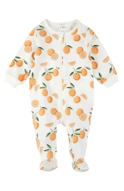 Firsts By Petit Lem Babies'  Orange Print Cotton One-piece Footed Pajamas In Off White