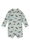 Firsts By Petit Lem Otter Long Sleeve One-piece Swimsuit In Light Turquoise