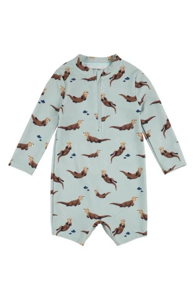 Firsts By Petit Lem Babies'  Otter Long Sleeve One-piece Swimsuit In Light Turquoise