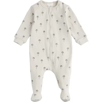 Firsts By Petit Lem Babies'  Palm Tree Print Rib One-piece Footie Pajamas In Beige