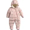 Firsts By Petit Lem Penguin Print Snowsuit In Pink