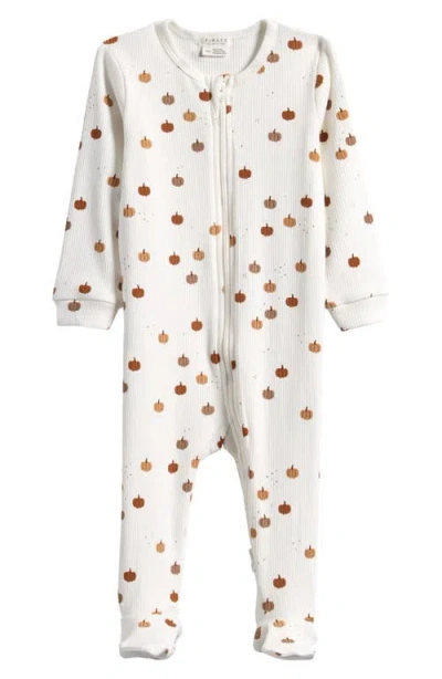 Firsts By Petit Lem Babies'  Pumpkin Print Stretch Organic Cotton Footie In Green