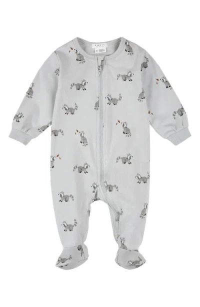 Firsts By Petit Lem Babies'  Raccoon Print Footed One-piece Pajamas In Gray