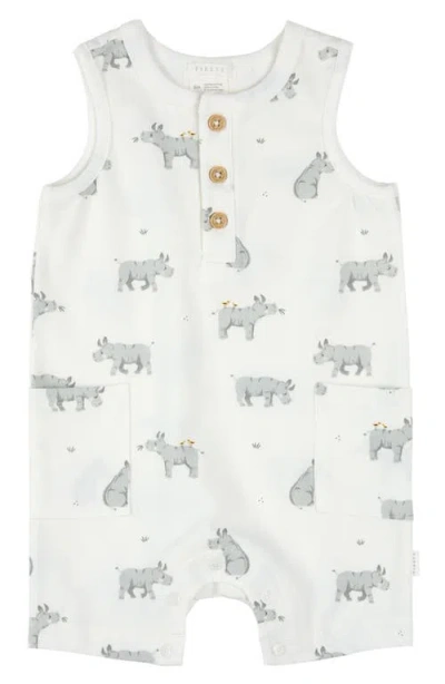 Firsts By Petit Lem Babies'  Rhino Print Cotton Henley Romper In Off White