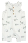 Firsts By Petit Lem Rhino Print Cotton Henley Romper In White