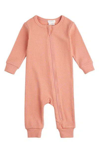 Firsts By Petit Lem Babies' Rib Fitted One-piece Pajamas In Coral