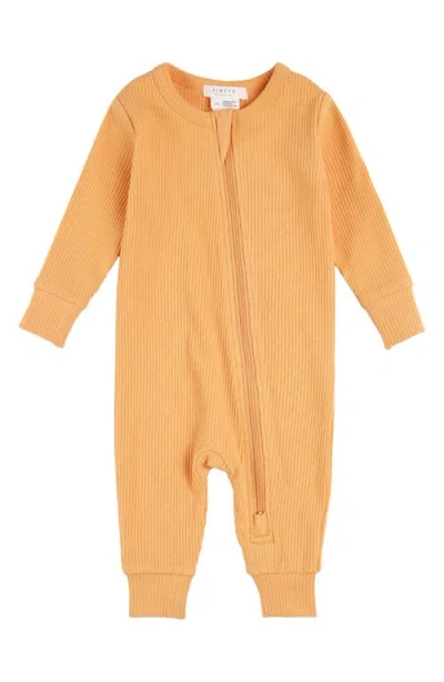 Firsts By Petit Lem Kids'  Rib Fitted One-piece Zip Pajamas In Light Orange