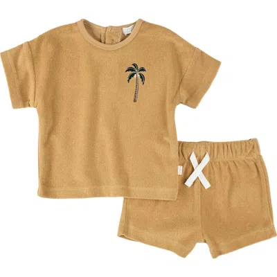 Firsts By Petit Lem Babies'  Sahara Sun Terry Cloth Top & Shorts Set In Gold