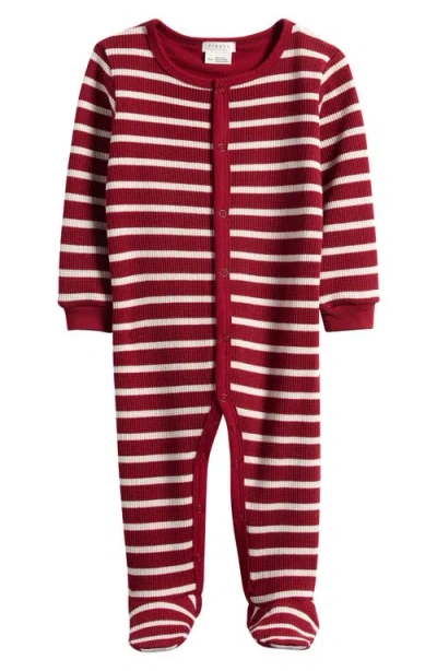 Firsts By Petit Lem Babies'  Scarlet Red Stripe Thermal Fitted Footie Pajamas In Multi