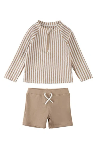 Firsts By Petit Lem Babies'  Seersucker Long Sleeves Rashguard & Shorts In Multi