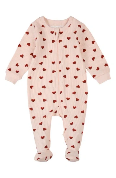 Firsts By Petit Lem Babies'  Stretch Organic Cotton Blend Fitted Footie Pajamas In Pink