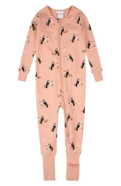 Firsts By Petit Lem Babies'  Toucan Print One Piece Organic Cotton Convertible Footie Pajamas In Coral