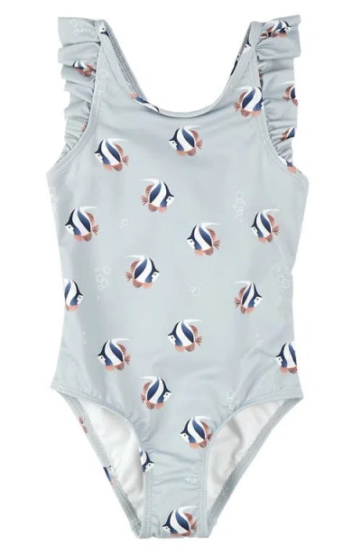 Firsts By Petit Lem Babies'  Tropical Fish Print One-piece Swimsuit In Light Blue