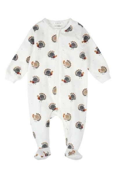 Firsts By Petit Lem Babies'  Turkey Print Footie In White