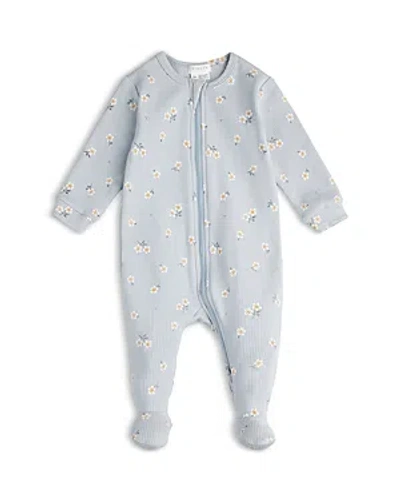 Firsts By Petit Lem Babies' Daisy Print Rib Organic Cotton One-piece Footie Pajamas In Light Blue