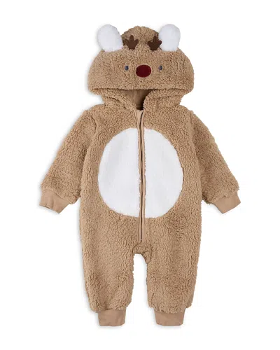 Firsts By Petit Lem Unisex Littlest Reindeer Faux Sherpa Playsuit Coverall - Baby In Brown