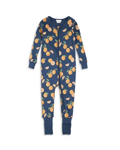 Firsts By Petit Lem Unisex Oranges Print Convertible Footie - Baby In Dark Blue
