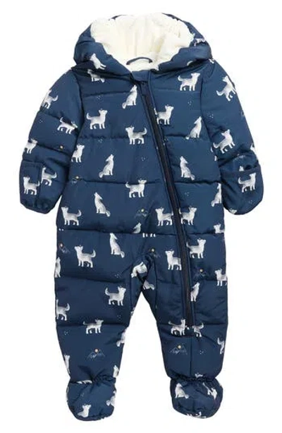 Firsts By Petit Lem Babies'  Wolf Pup Hooded Water Repellent Puffer Snowsuit In Navy