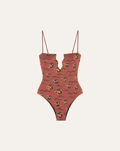 Fisch Regatta One-piece Swimsuit In Brown Butterfly Fish