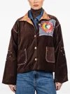 Fish Club Embroidery Patchwork Jacket In Brown