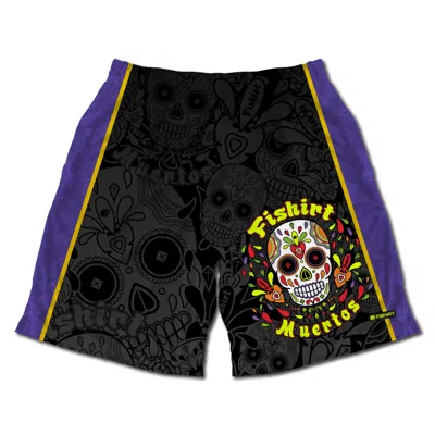 Fishirt Men's Activewear Shorts L.a. Muertos Skull Graphic Style - Black
