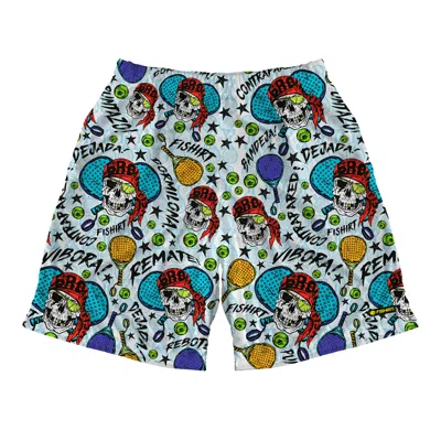 Fishirt Men's Activewear Shorts Pirate Skull Graphic Vibora Style -white