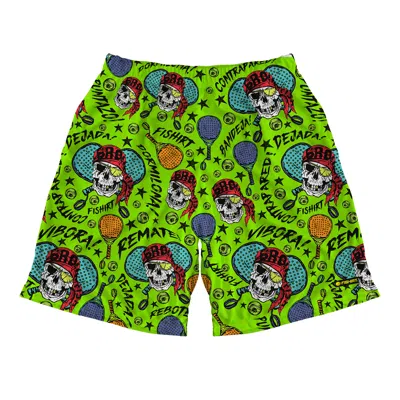 Fishirt Men's Green Activewear Shorts Pirate Skull Graphic Vibora Style - Lime
