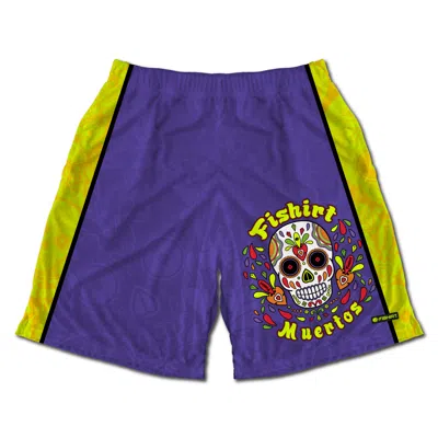 Fishirt Men's Pink / Purple Mexican Skull Graphic Fitness Shorts With Pockets - La Muertos Style In Multi