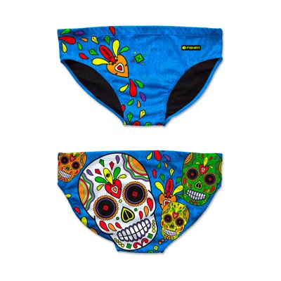 Fishirt Men's Swim Briefs Mexican Skull Graphic - Muertos Style Blue