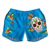 Fishirt Men's Swim Shorts Mexican Skull Graphic - Muertos Style - Blue In Blue