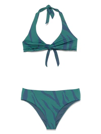Fisico Cristina Ferrari Animalier Print Bikini Set In Green
