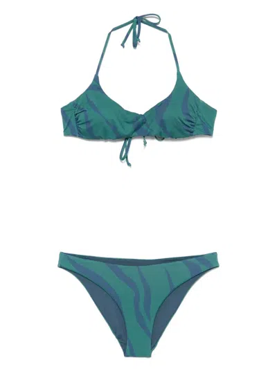Fisico Cristina Ferrari Animalier Print Bikini Set In Green